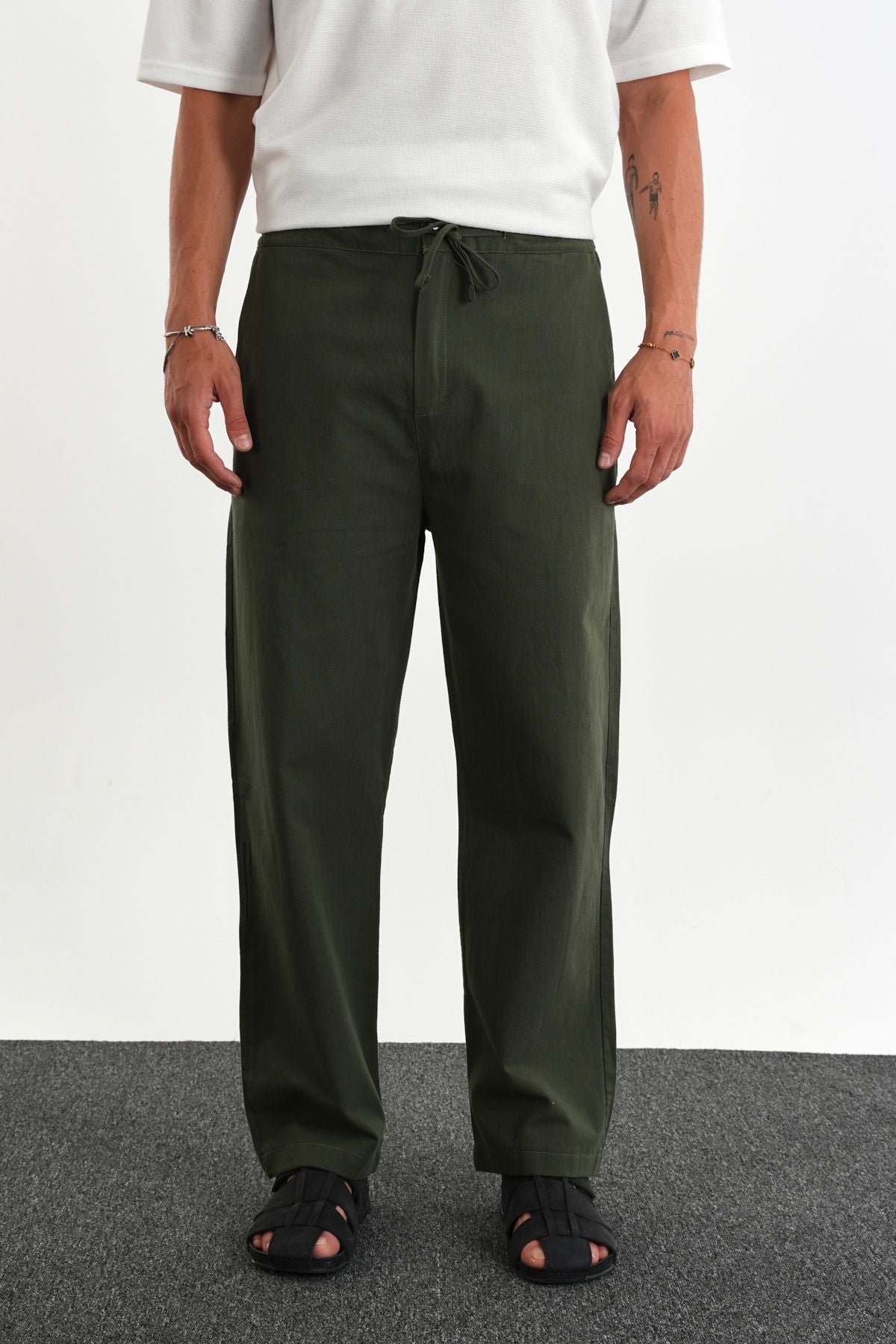 Sartor Kemerli Lastikli Rahat Kalıp Pantolon Yeşil - Redline