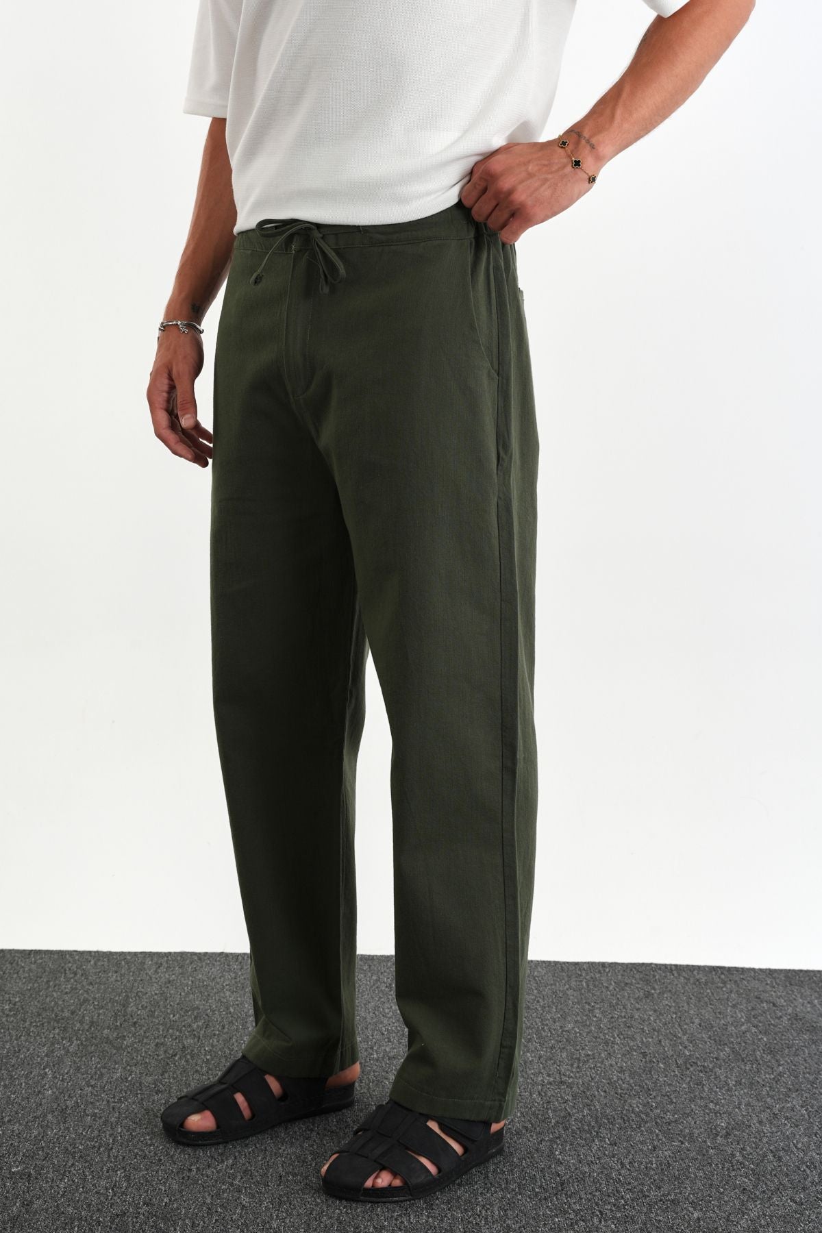 Sartor Kemerli Lastikli Rahat Kalıp Pantolon Yeşil - Redline