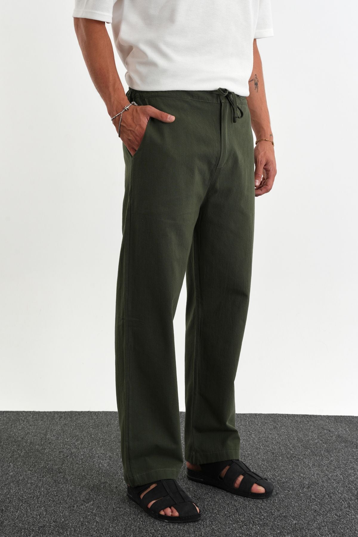 Sartor Kemerli Lastikli Rahat Kalıp Pantolon Yeşil - Redline