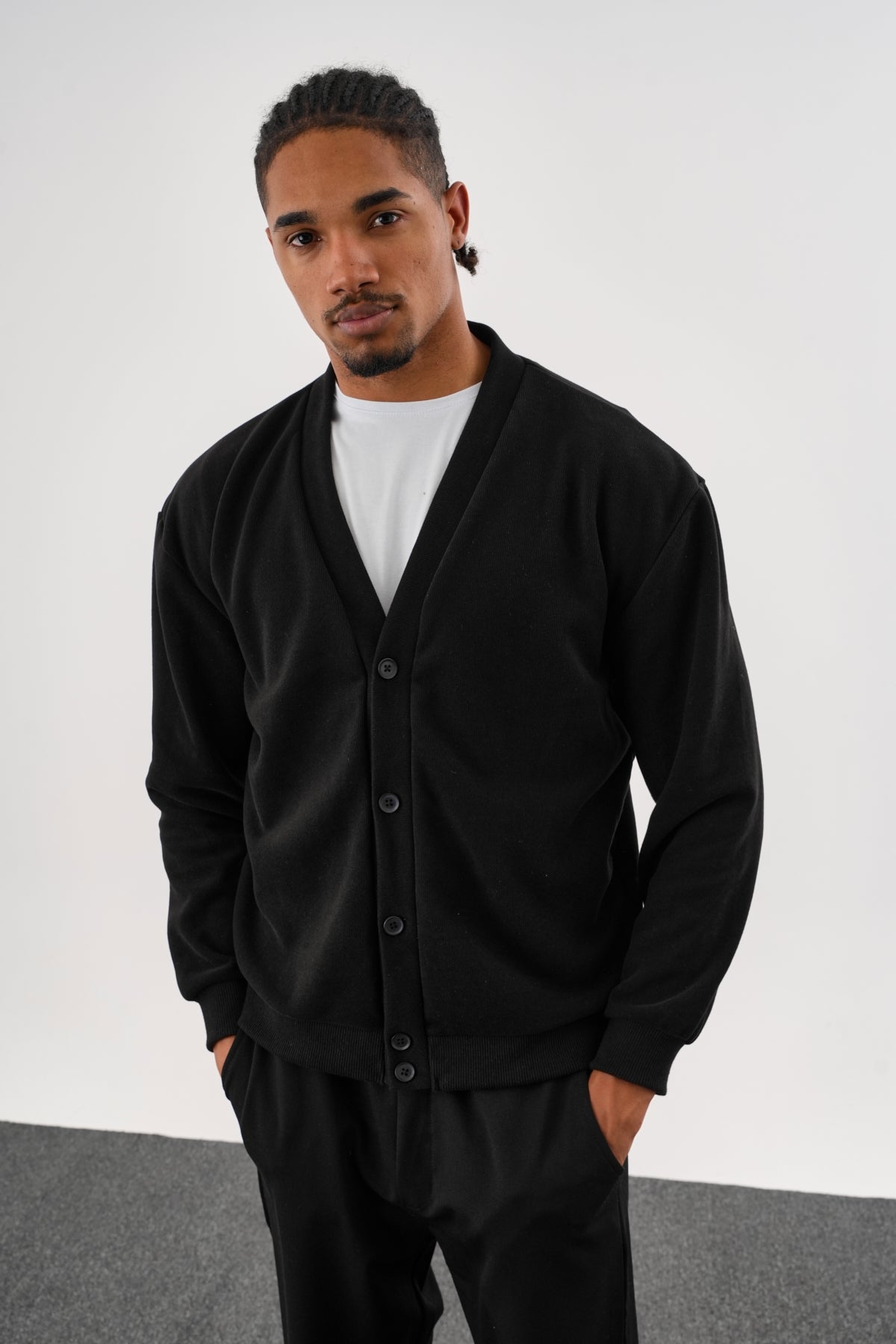 NOBLE V Yaka Kışlık Hırka Siyah