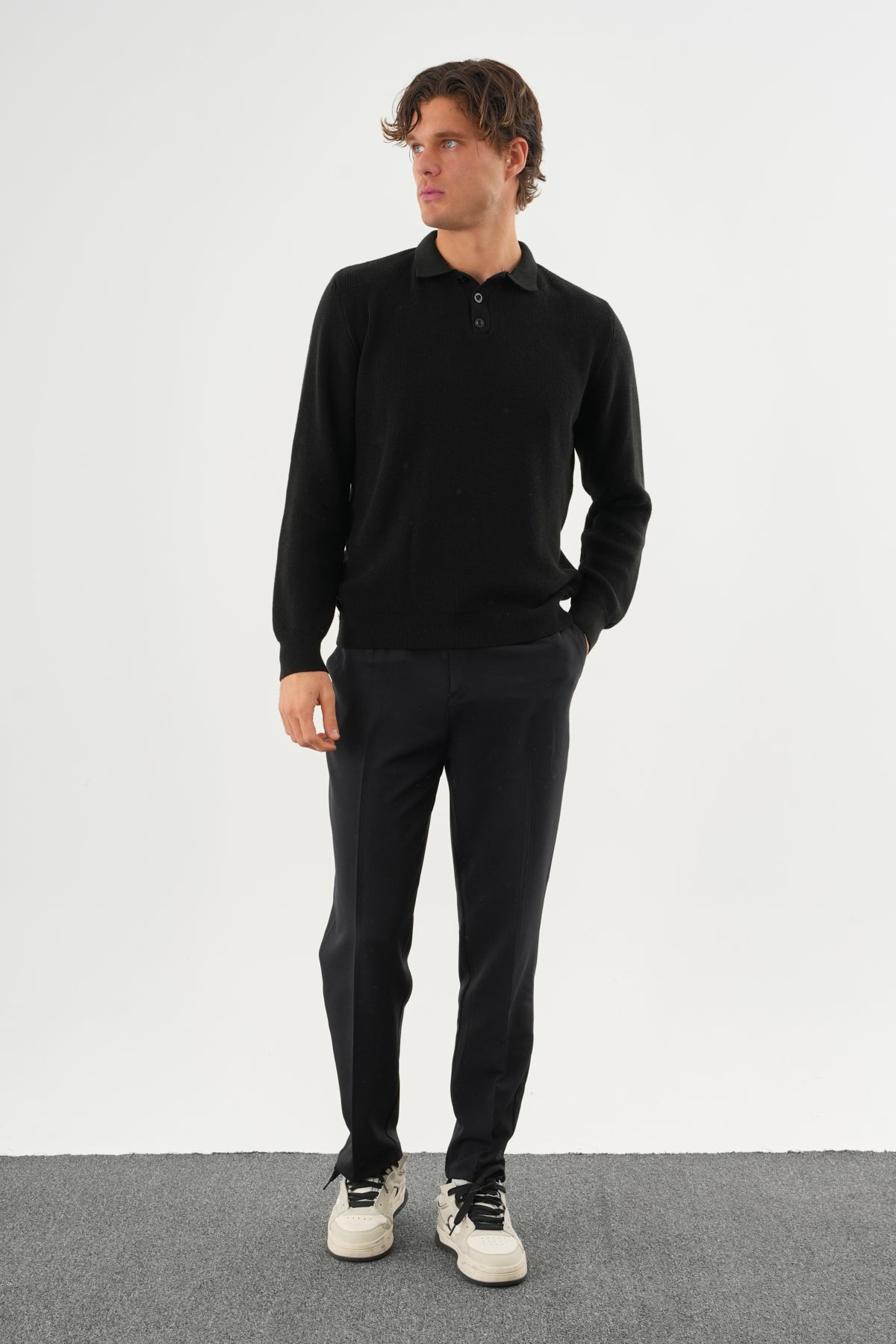 Holt Oversize Triko Uzun Kollu Kazak Siyah