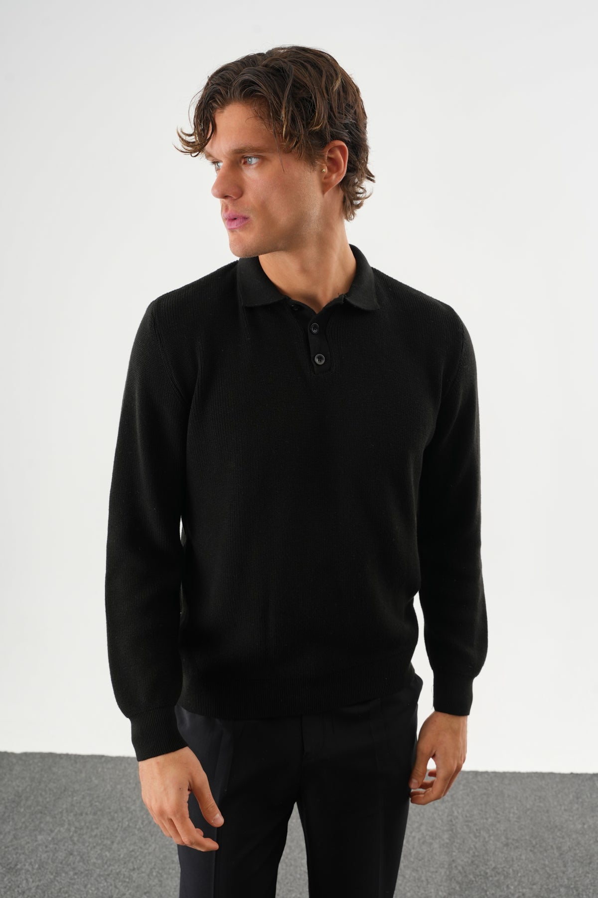 Holt Oversize Triko Uzun Kollu Kazak Siyah