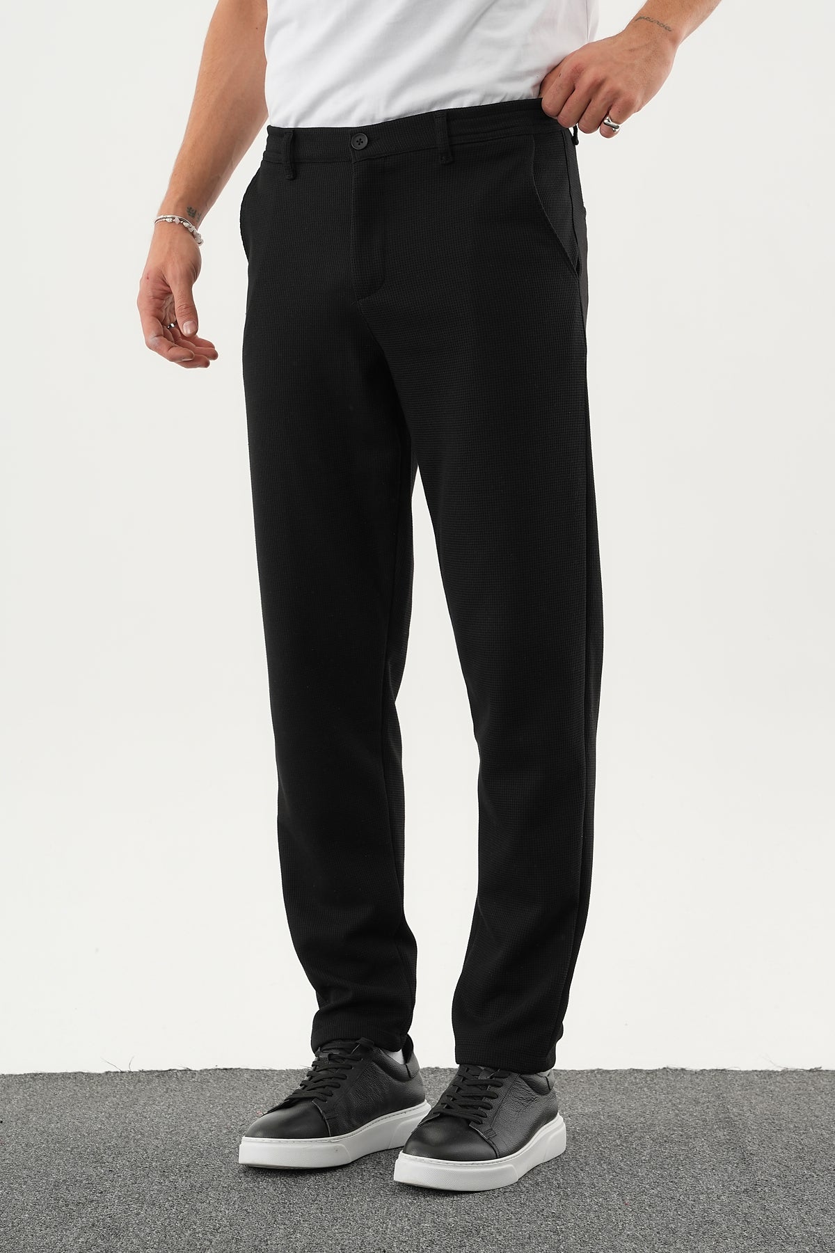 ARDEN Kışlık Kalın Slim Fit Kemerli Erkek Pantolon Siyah