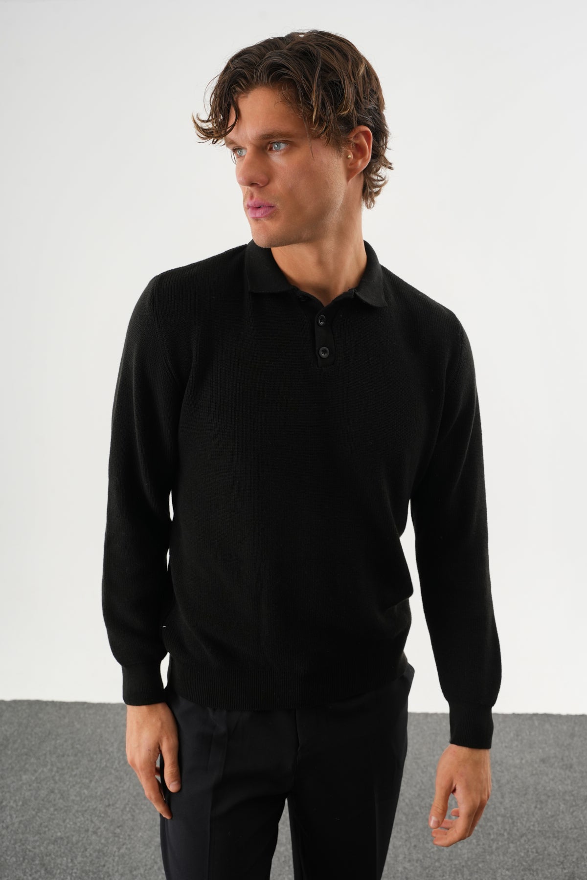 Holt Oversize Triko Uzun Kollu Kazak Siyah