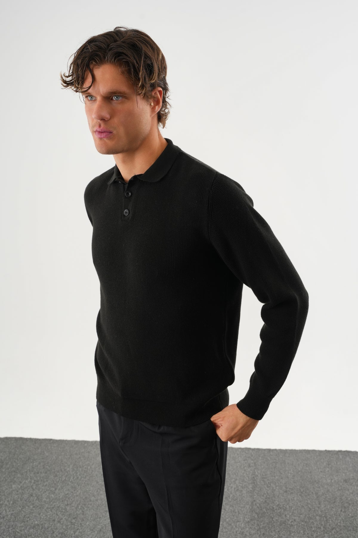 Holt Oversize Triko Uzun Kollu Kazak Siyah