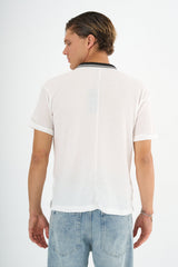 Typo Erkek Slim Fit Polo Tişört Beyaz - Redline