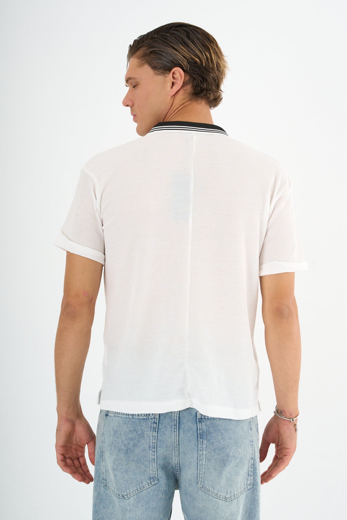 Typo Erkek Slim Fit Polo Tişört Beyaz - Redline