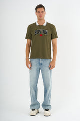 Typo Erkek Slim Fit Polo Tişört Haki - Redline