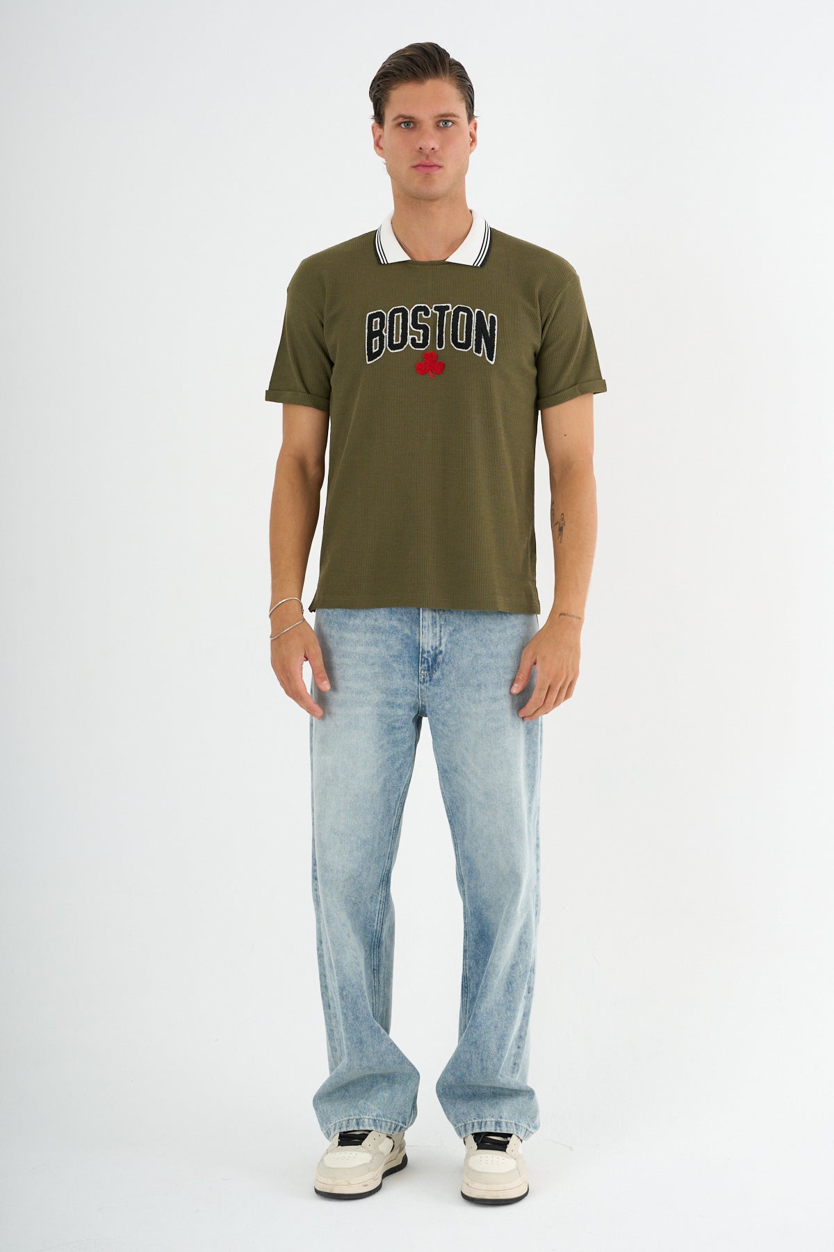 Typo Erkek Slim Fit Polo Tişört Haki - Redline