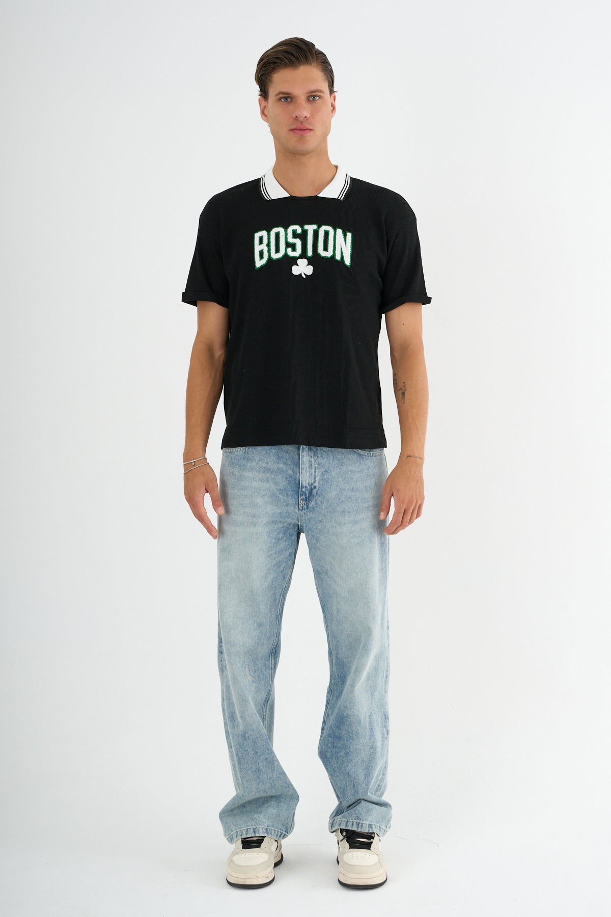 Typo Erkek Slim Fit Polo Tişört Siyah - Redline