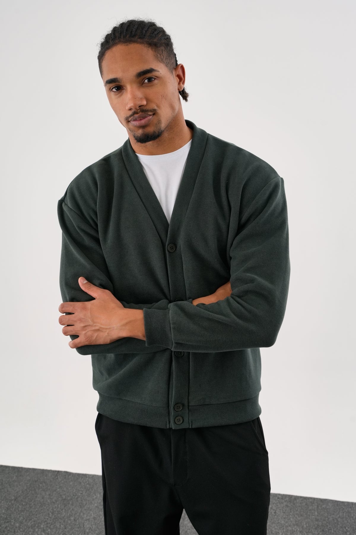 NOBLE V Yaka Kışlık Hırka Yeşil