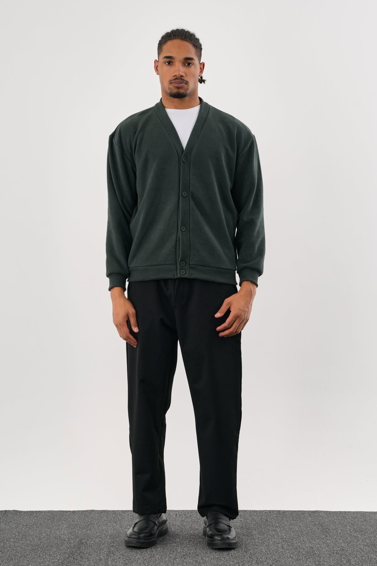 NOBLE V Yaka Kışlık Hırka Yeşil