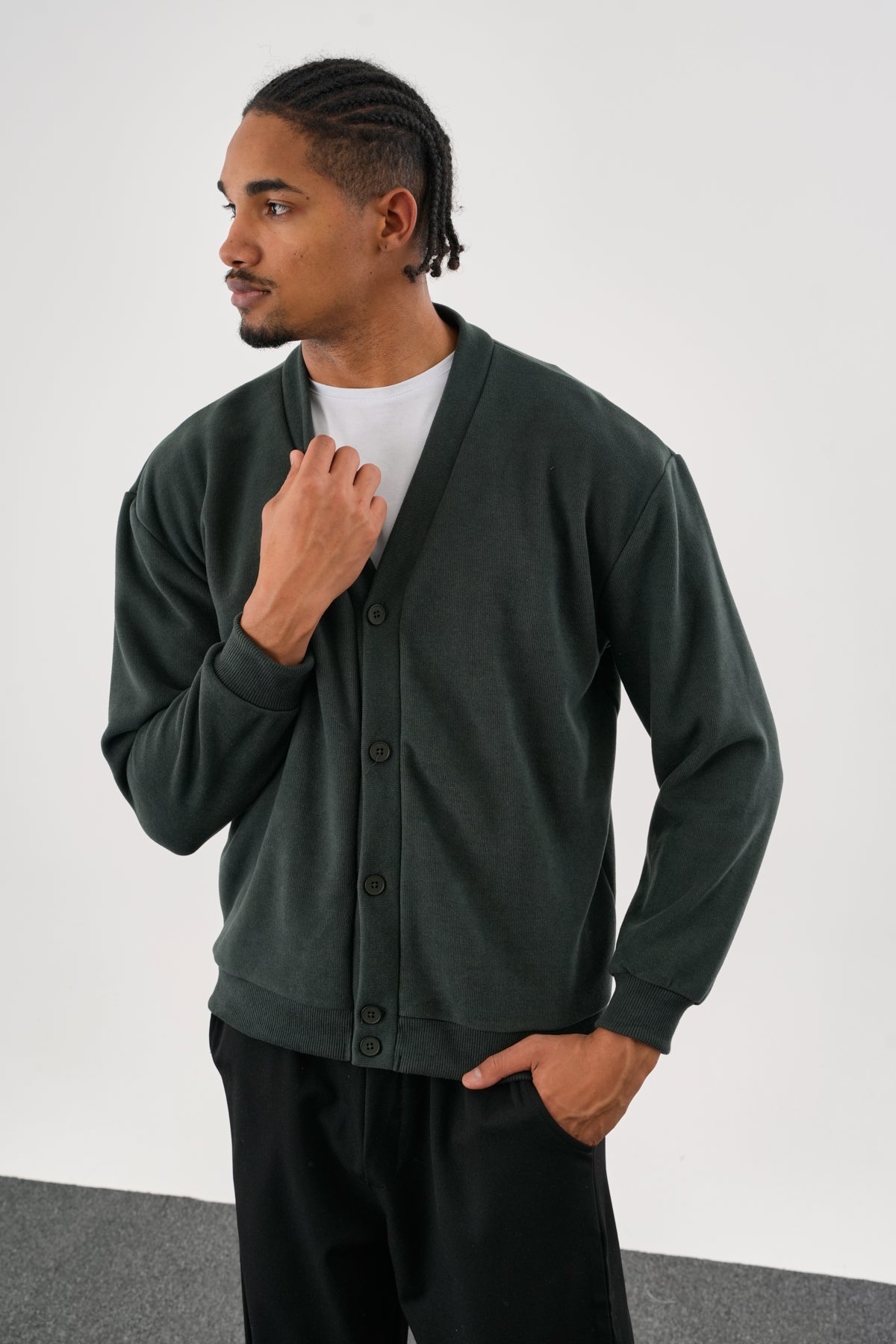 NOBLE V Yaka Kışlık Hırka Yeşil